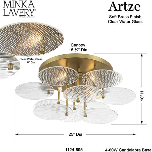 Artze 4 Light 25 inch Soft Brass Flush Mount Ceiling Light